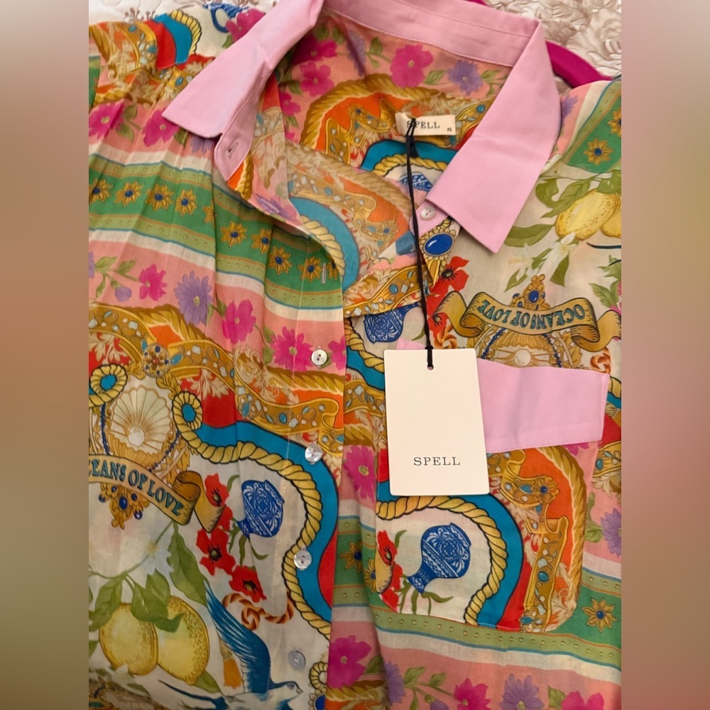 NWT Spell Maddalena Shirt Dress in Mosaic - Picture 5 of 8
